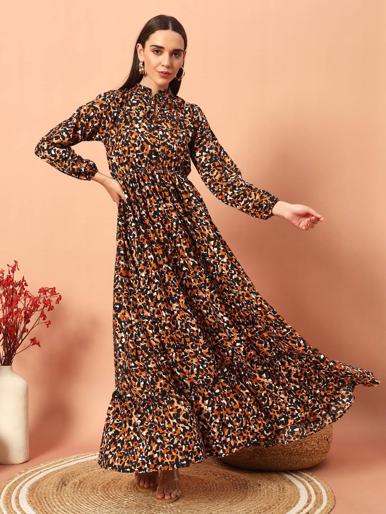     			JASH CREATION Women Polyester Printed Fit & Flare Dress ( Black )