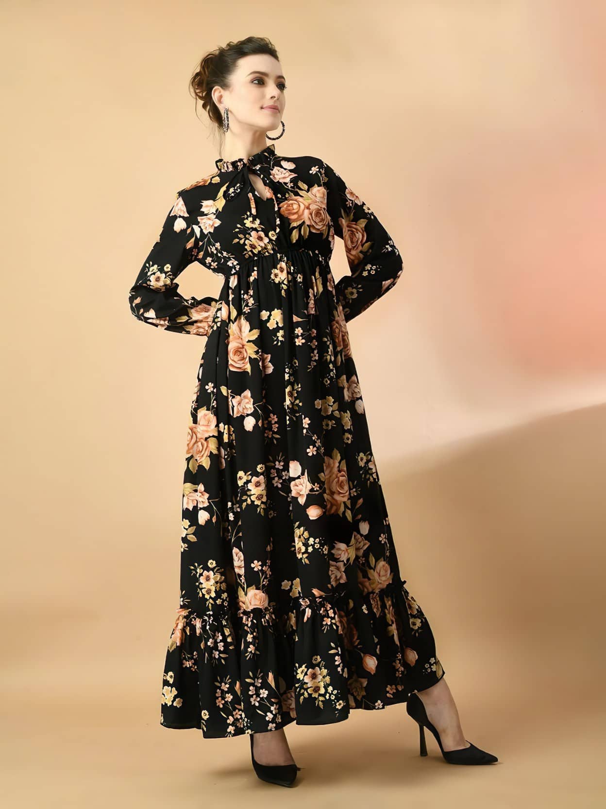 JASH CREATION Women Polyester Printed Fit & Flare Dress ( Gold )