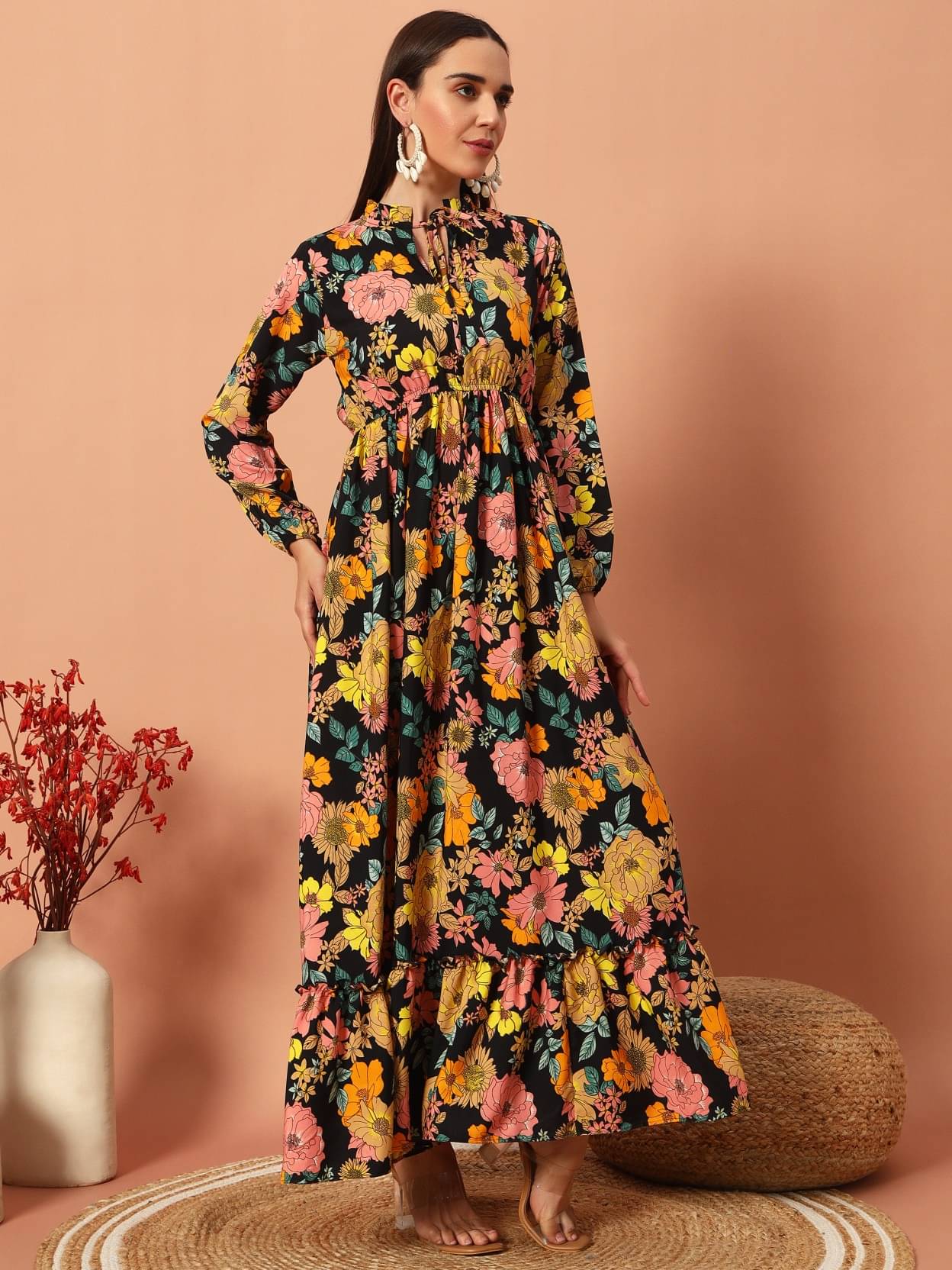 JASH CREATION Polyester Printed Full Length Women's Fit & Flare Dress - Yellow ( Pack of 1 ) JASH CREATION Polyester Printed Full Length Women's Fit & Flare Dress - Yellow ( Pack of 1 )