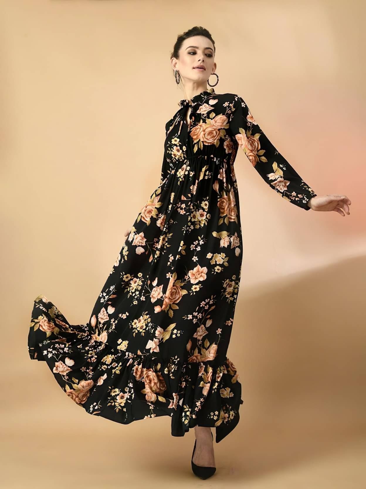 JASH CREATION Women Polyester Printed Fit & Flare Dress ( Gold ) JASH CREATION Women Polyester Printed Fit & Flare Dress ( Gold )