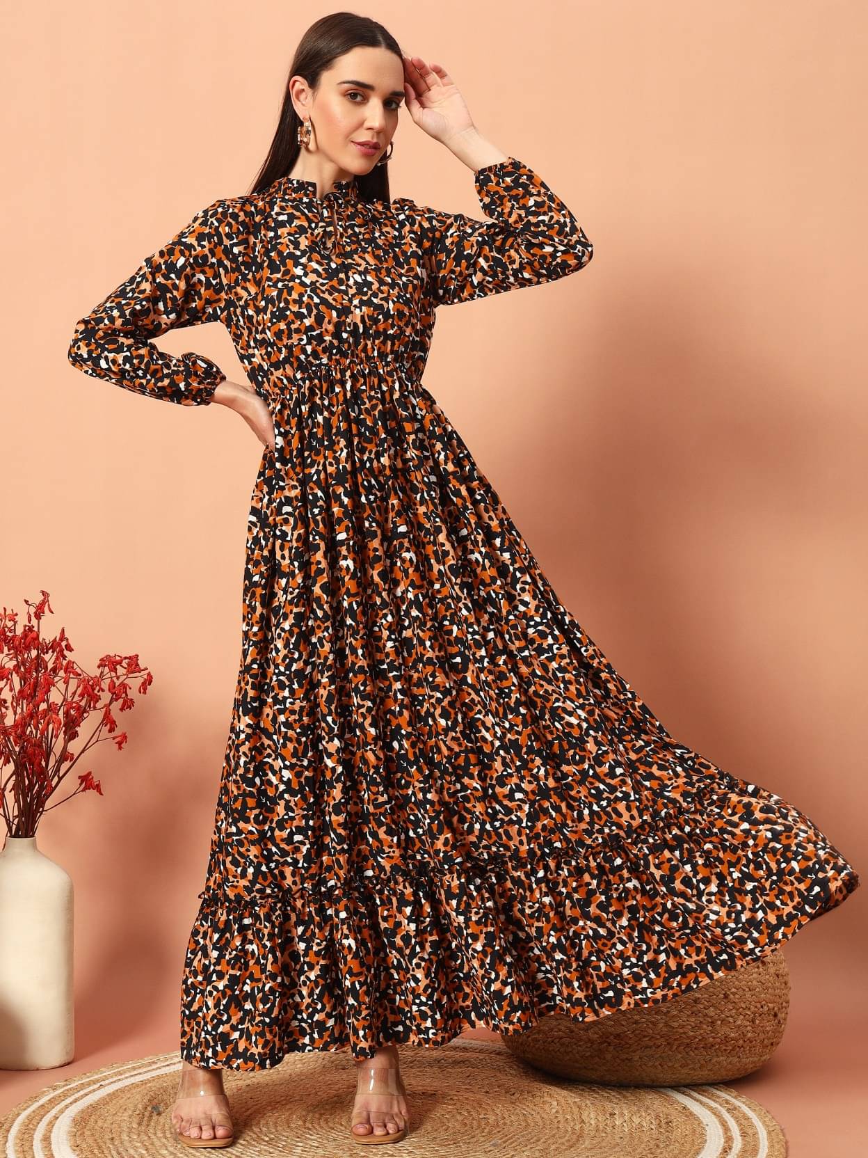 JASH CREATION Women Polyester Printed Fit & Flare Dress ( Black ) JASH CREATION Women Polyester Printed Fit & Flare Dress ( Black )