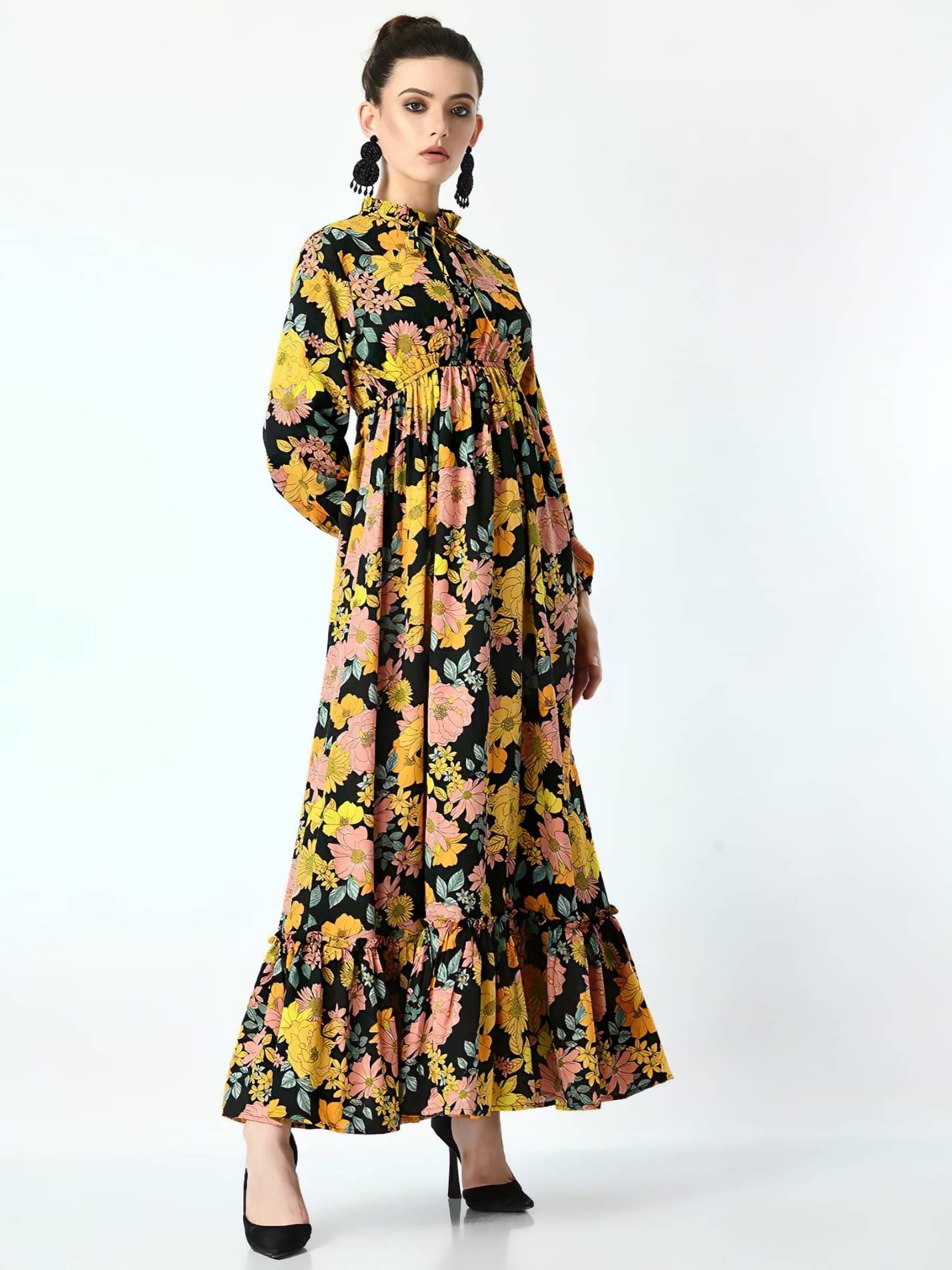JASH CREATION Women Polyester Printed Fit & Flare Dress ( Yellow ) JASH CREATION Women Polyester Printed Fit & Flare Dress ( Yellow )