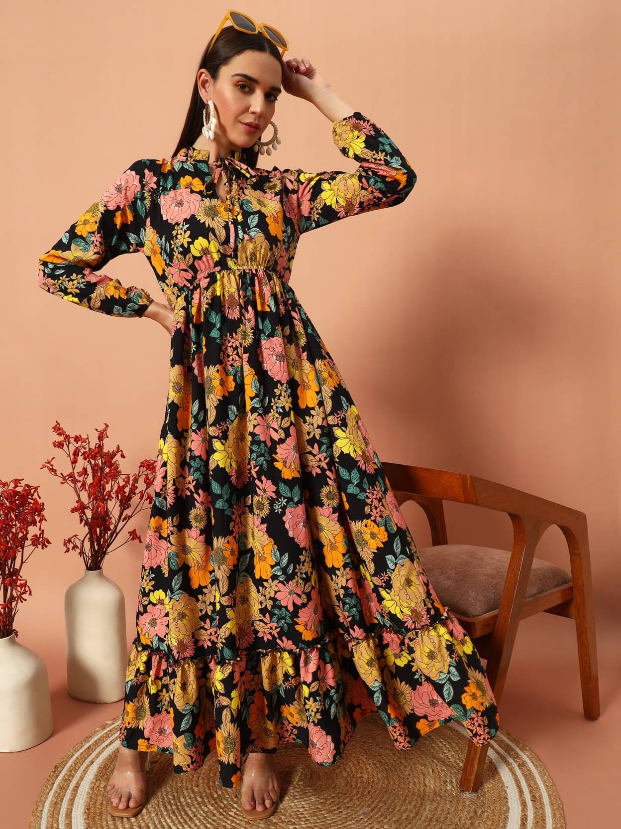 JASH CREATION Polyester Printed Full Length Women's Fit & Flare Dress - Yellow ( Pack of 1 ) JASH CREATION Polyester Printed Full Length Women's Fit & Flare Dress - Yellow ( Pack of 1 )