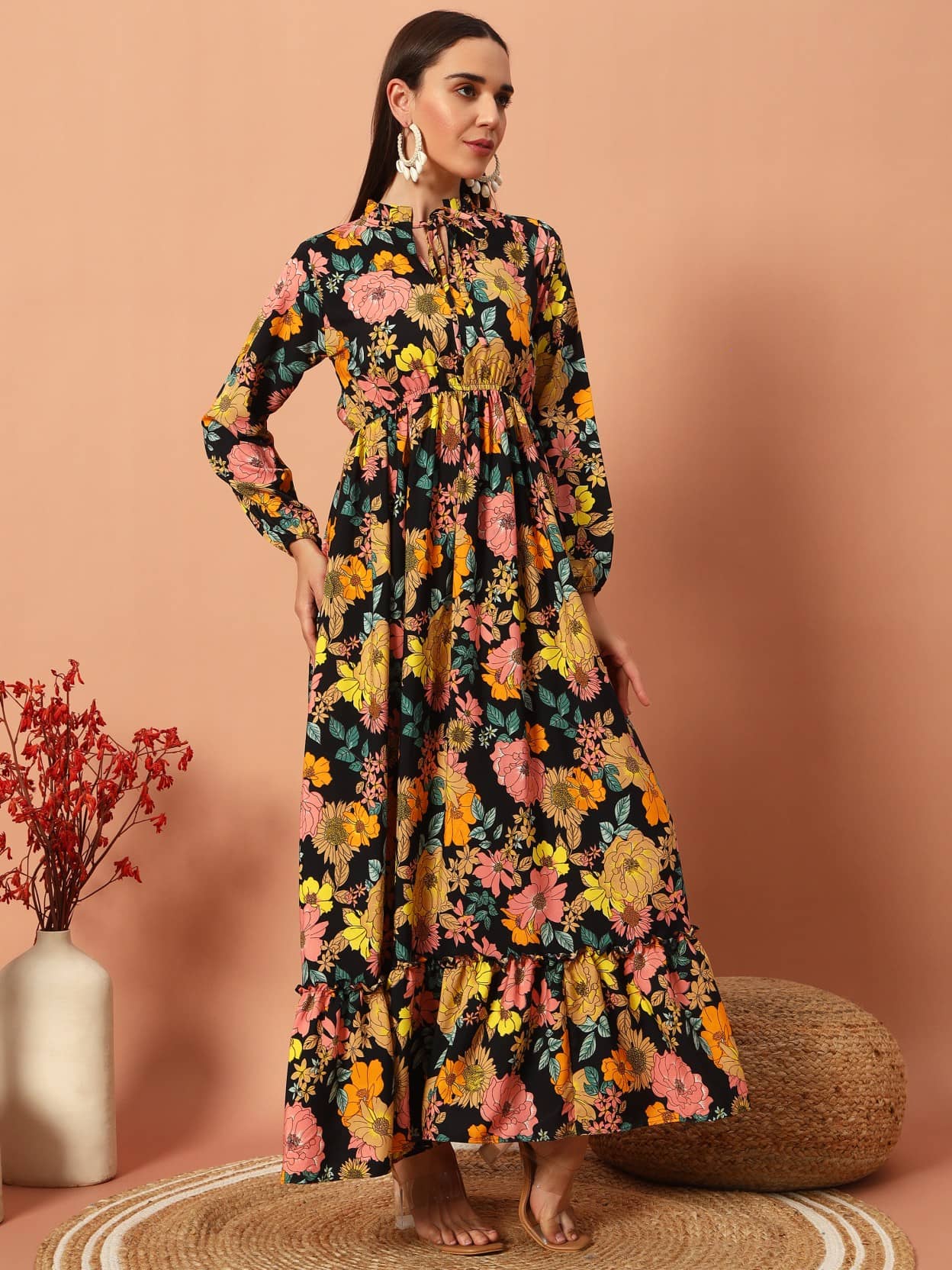 JASH CREATION Women Polyester Printed Fit & Flare Dress ( Yellow )