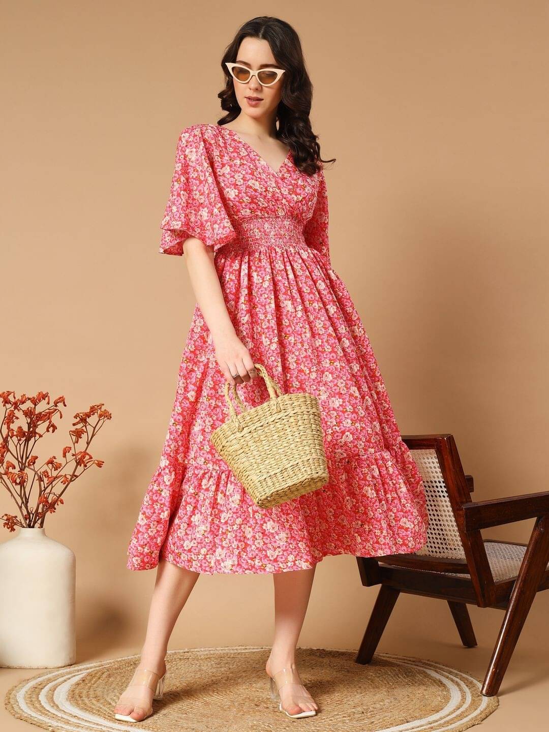 JASH CREATION Women Polyester Printed Fit & Flare Dress ( Red ) JASH CREATION Women Polyester Printed Fit & Flare Dress ( Red )