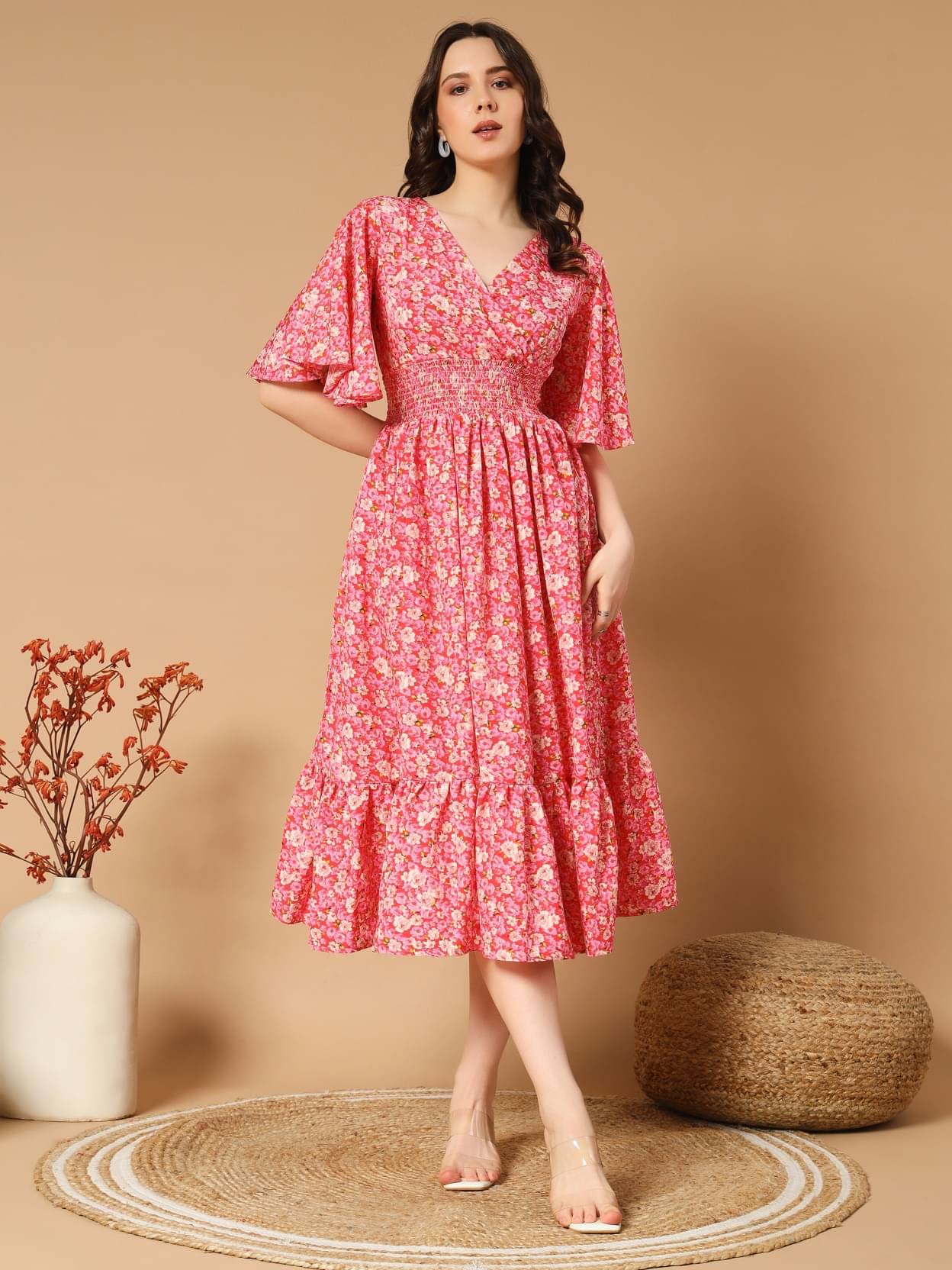 JASH CREATION Women Polyester Printed Fit & Flare Dress ( Red ) JASH CREATION Women Polyester Printed Fit & Flare Dress ( Red )