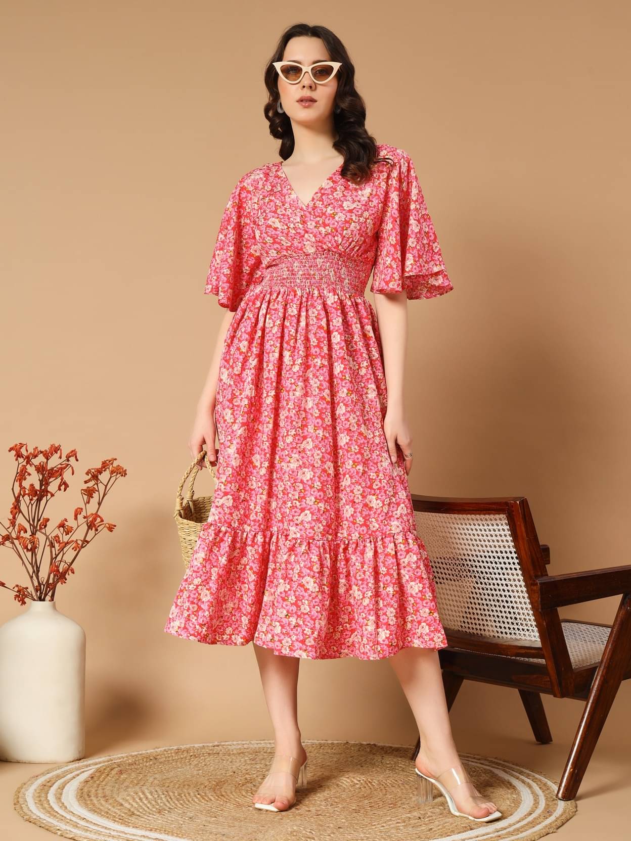 JASH CREATION Women Polyester Printed Fit & Flare Dress ( Red ) JASH CREATION Women Polyester Printed Fit & Flare Dress ( Red )