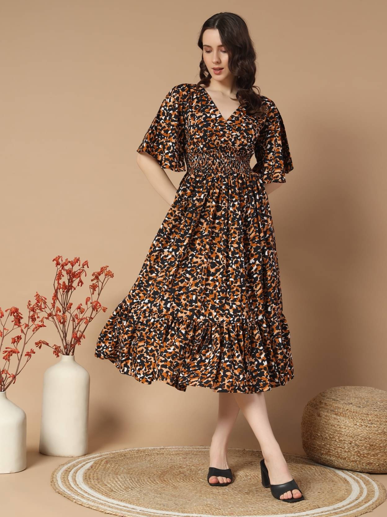     			JASH CREATION Women Polyester Printed Fit & Flare Dress ( Black )