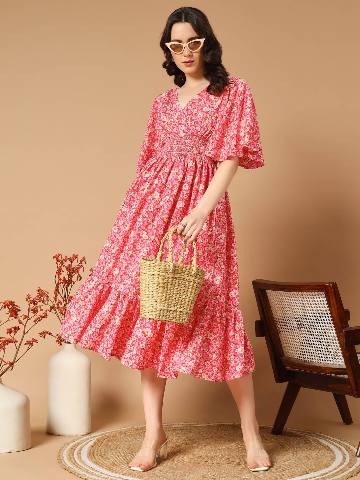 JASH CREATION Women Polyester Printed Fit & Flare Dress ( Red ) JASH CREATION Women Polyester Printed Fit & Flare Dress ( Red )