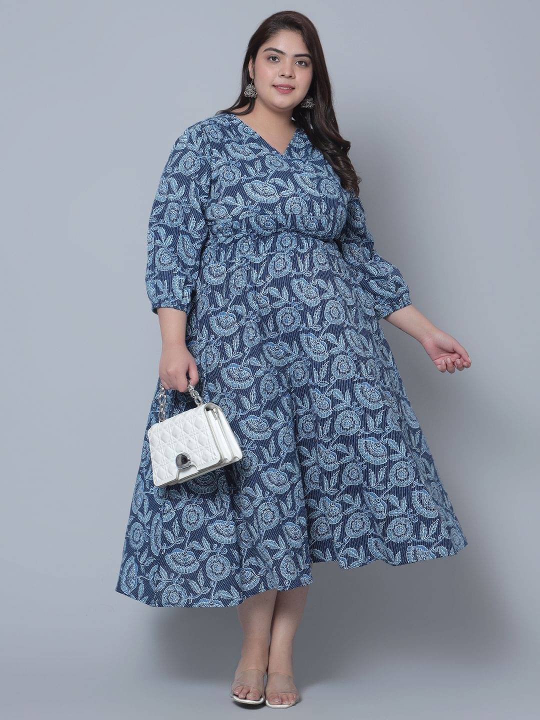     			JASH CREATION Women Polyester Printed Fit & Flare Dress ( Blue )