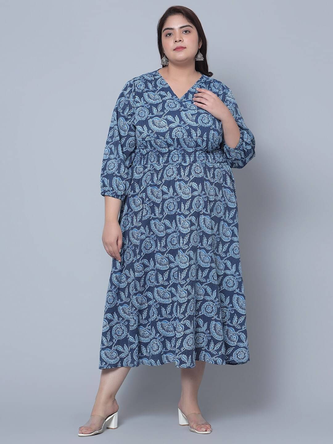 JASH CREATION Polyester Printed Knee Length Women's Fit & Flare Dress - Blue ( Pack of 1 ) JASH CREATION Polyester Printed Knee Length Women's Fit & Flare Dress - Blue ( Pack of 1 )