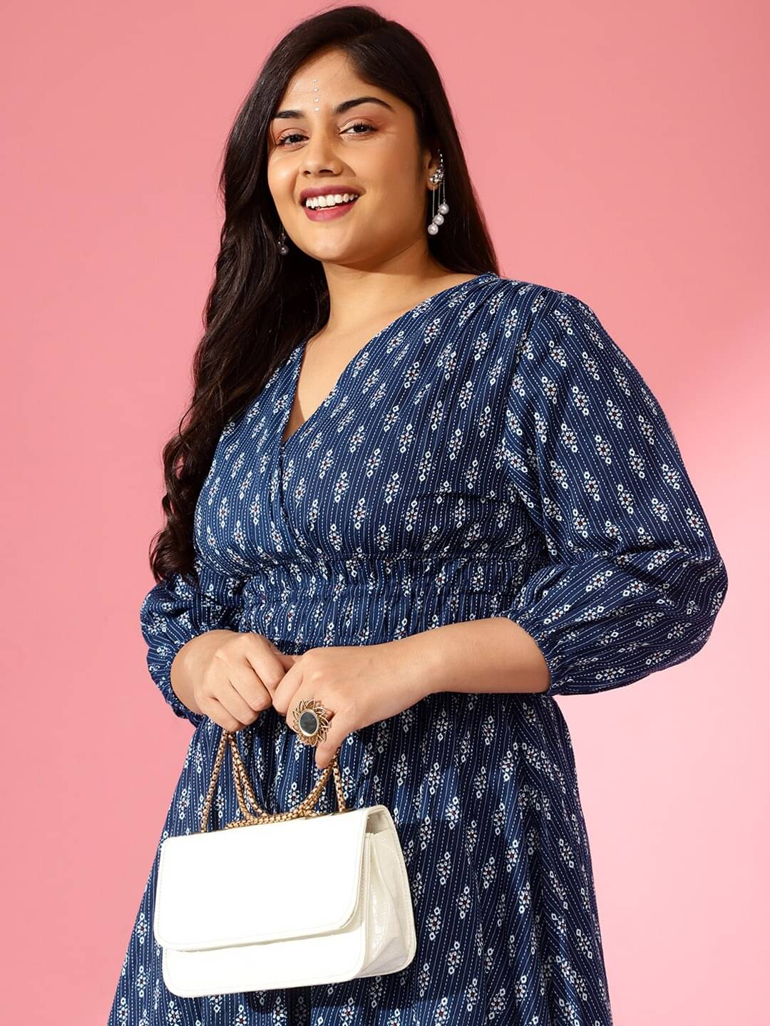 JASH CREATION Women Polyester Printed Fit & Flare Dress ( Navy ) JASH CREATION Women Polyester Printed Fit & Flare Dress ( Navy )