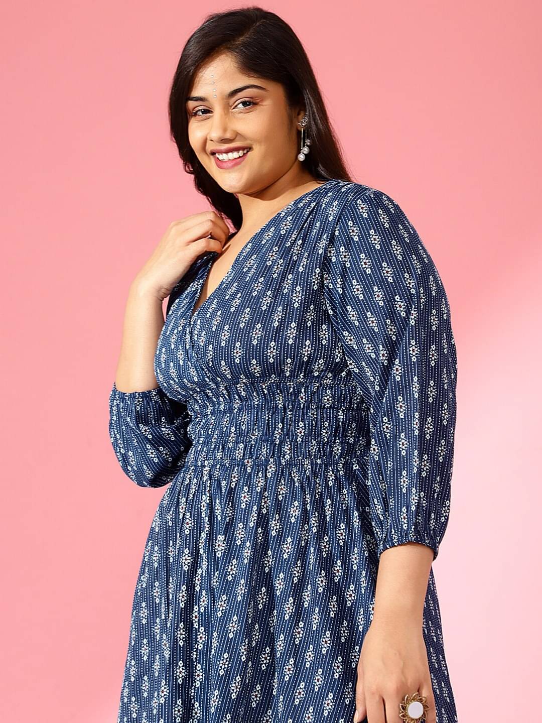 JASH CREATION Women Polyester Printed Fit & Flare Dress ( Navy ) JASH CREATION Women Polyester Printed Fit & Flare Dress ( Navy )