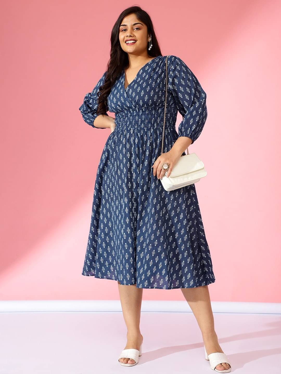 JASH CREATION Women Polyester Printed Fit & Flare Dress ( Navy ) JASH CREATION Women Polyester Printed Fit & Flare Dress ( Navy )