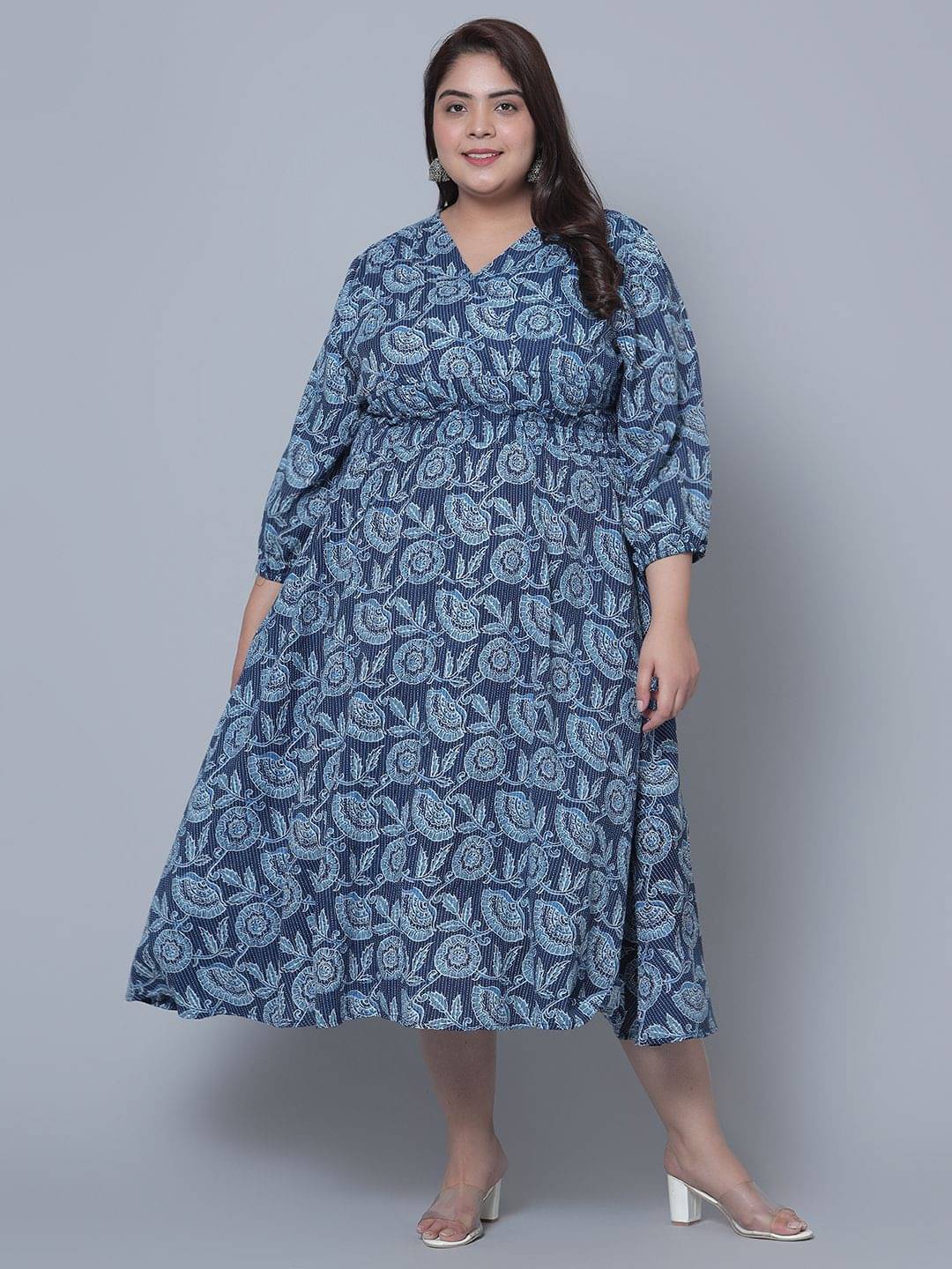     			JASH CREATION Women Polyester Printed Fit & Flare Dress ( Blue )