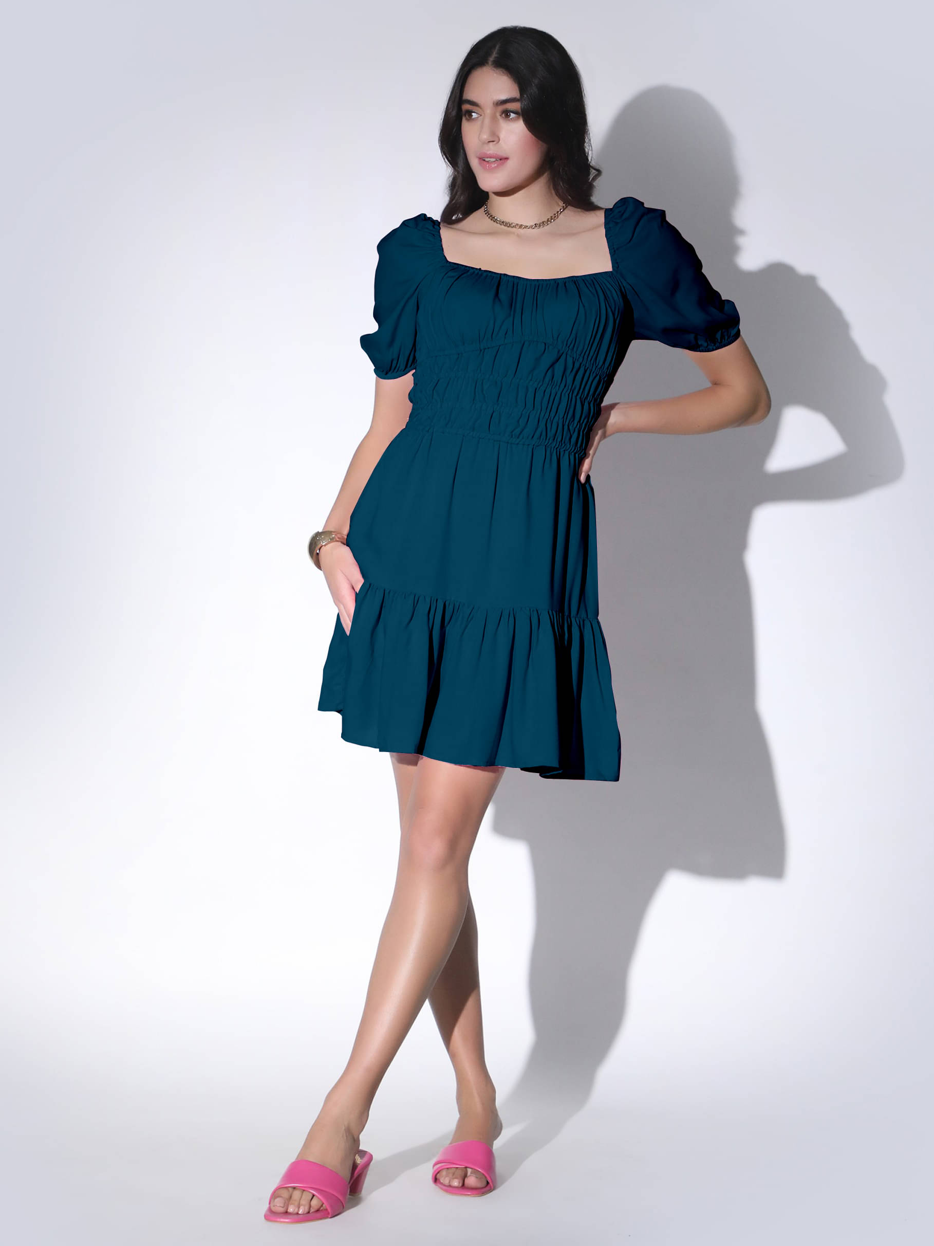     			JASH CREATION Women Polyester Solid Fit & Flare Dress ( Blue )
