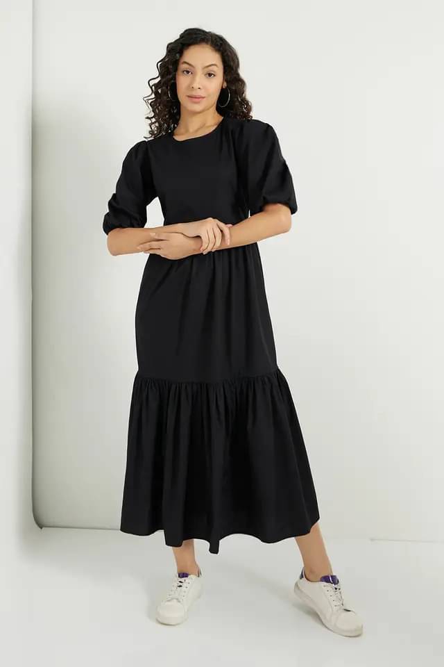     			JASH CREATION Polyester Solid Ankle Length Women's Fit & Flare Dress - Black ( Pack of 1 )