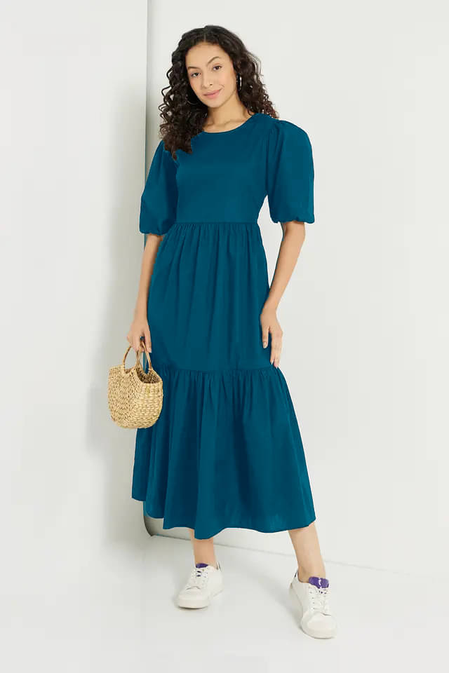     			JASH CREATION Women Polyester Solid Fit & Flare Dress ( Blue )
