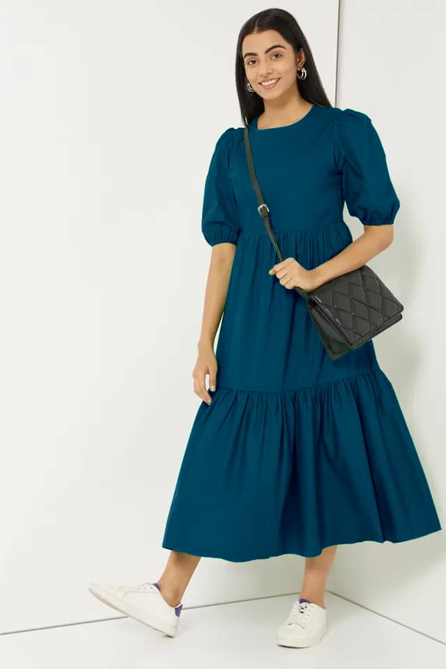 JASH CREATION Polyester Solid Ankle Length Women's Fit & Flare Dress - Blue ( Pack of 1 ) JASH CREATION Polyester Solid Ankle Length Women's Fit & Flare Dress - Blue ( Pack of 1 )