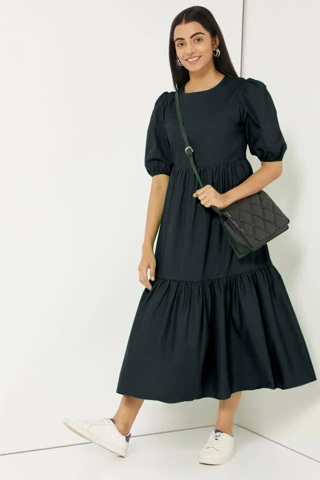     			JASH CREATION Women Polyester Solid Fit & Flare Dress ( Black )