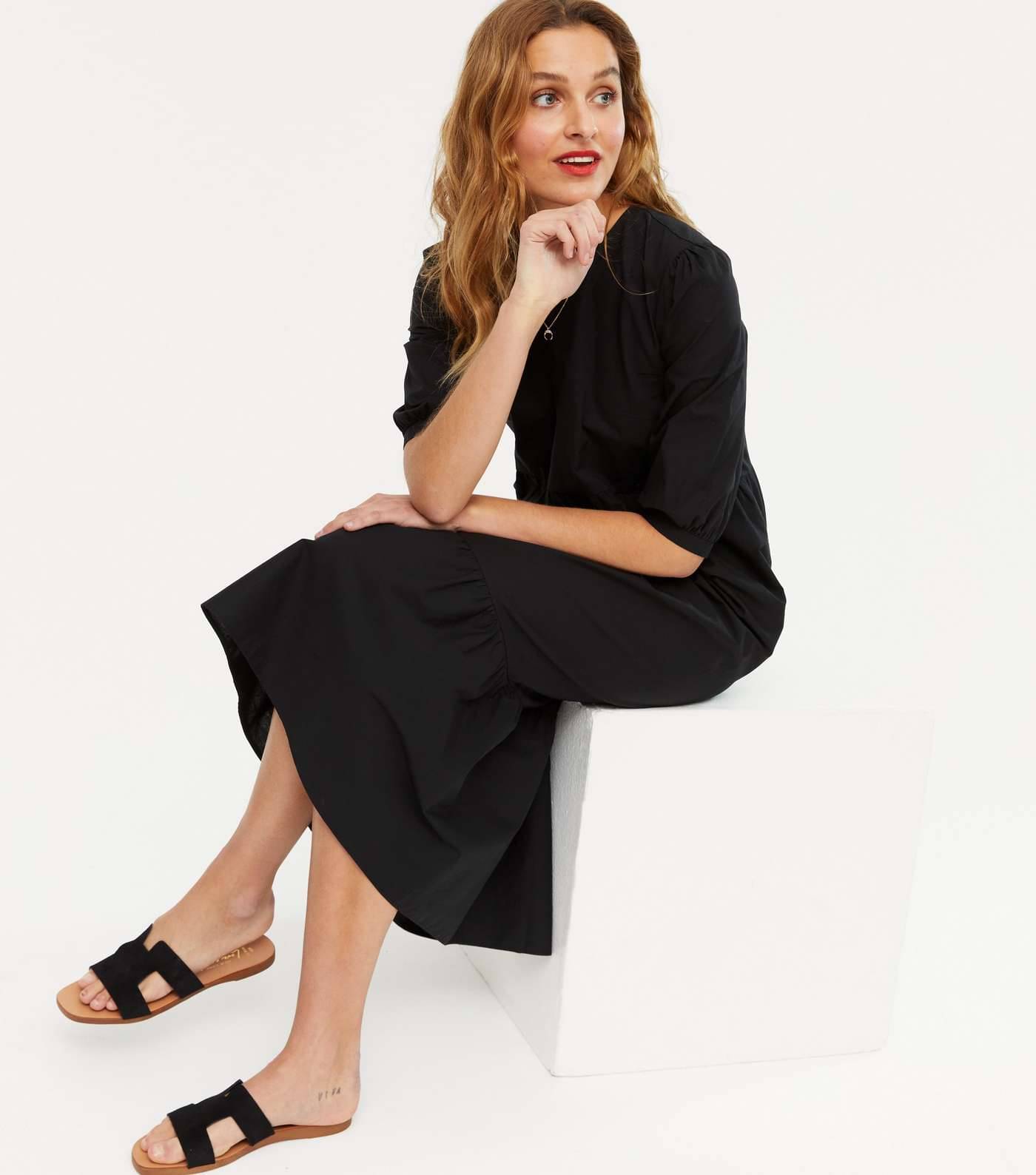     			JASH CREATION Women Polyester Solid Fit & Flare Dress ( Black )