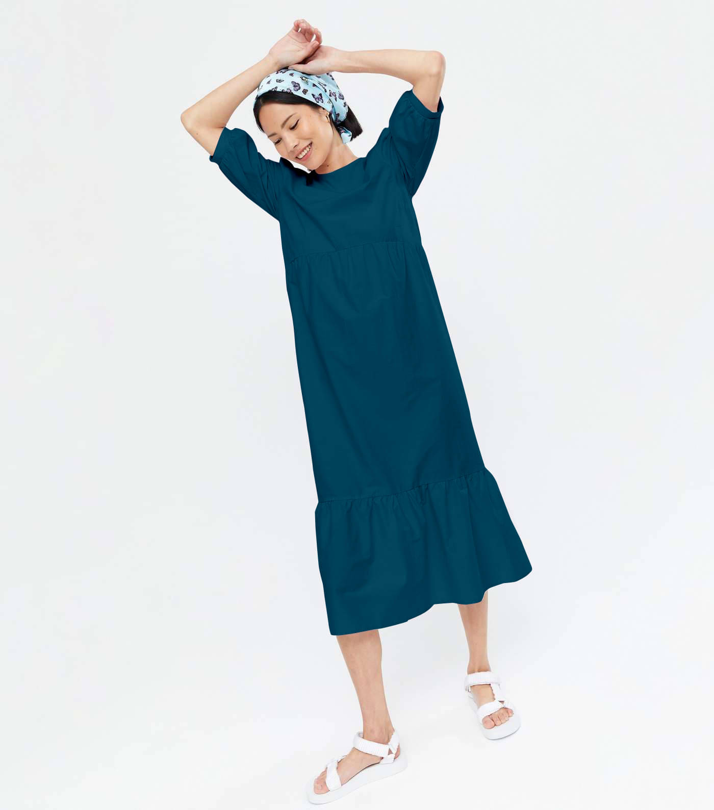 JASH CREATION Women Polyester Solid Fit & Flare Dress ( Blue ) JASH CREATION Women Polyester Solid Fit & Flare Dress ( Blue )