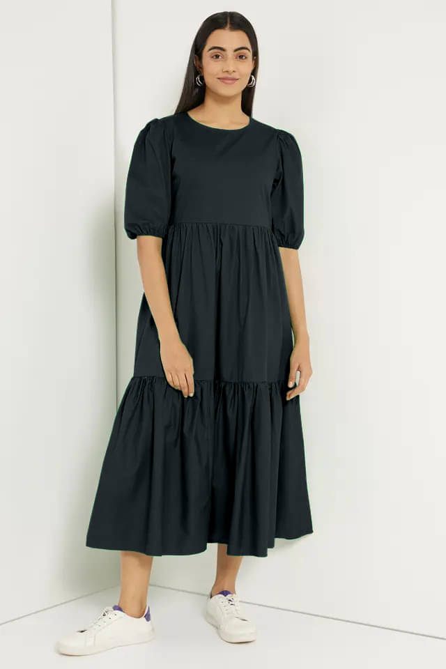 JASH CREATION Women Polyester Solid Fit & Flare Dress ( Black ) JASH CREATION Women Polyester Solid Fit & Flare Dress ( Black )