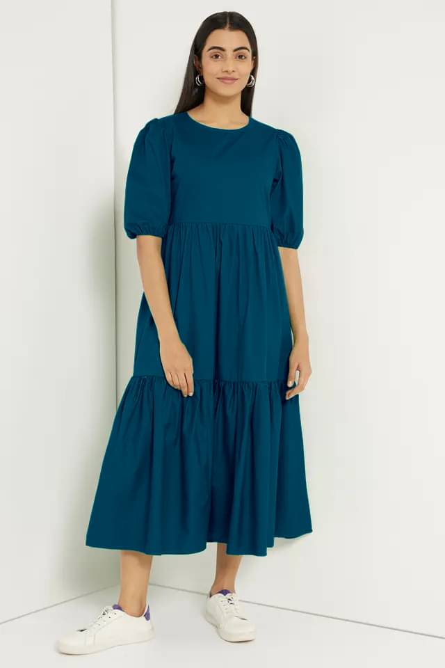 JASH CREATION Polyester Solid Ankle Length Women's Fit & Flare Dress - Blue ( Pack of 1 ) JASH CREATION Polyester Solid Ankle Length Women's Fit & Flare Dress - Blue ( Pack of 1 )