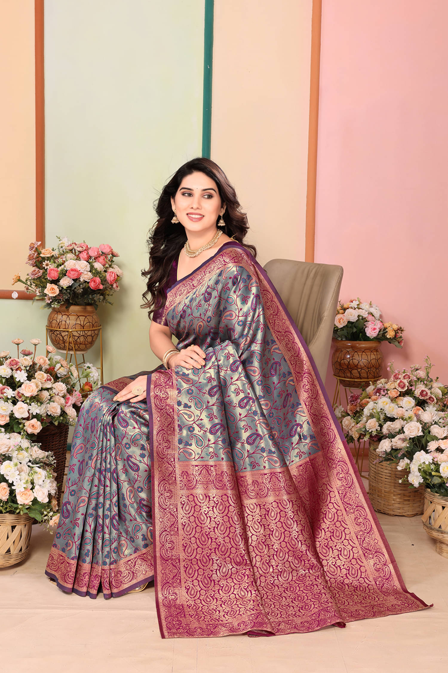 Om Shantam Sarees Banarasi Silk Woven Saree With Unstitched Blouse Piece ( LightBLue )     			Om Shantam Sarees Banarasi Silk Woven Saree With Unstitched Blouse Piece ( LightBLue )