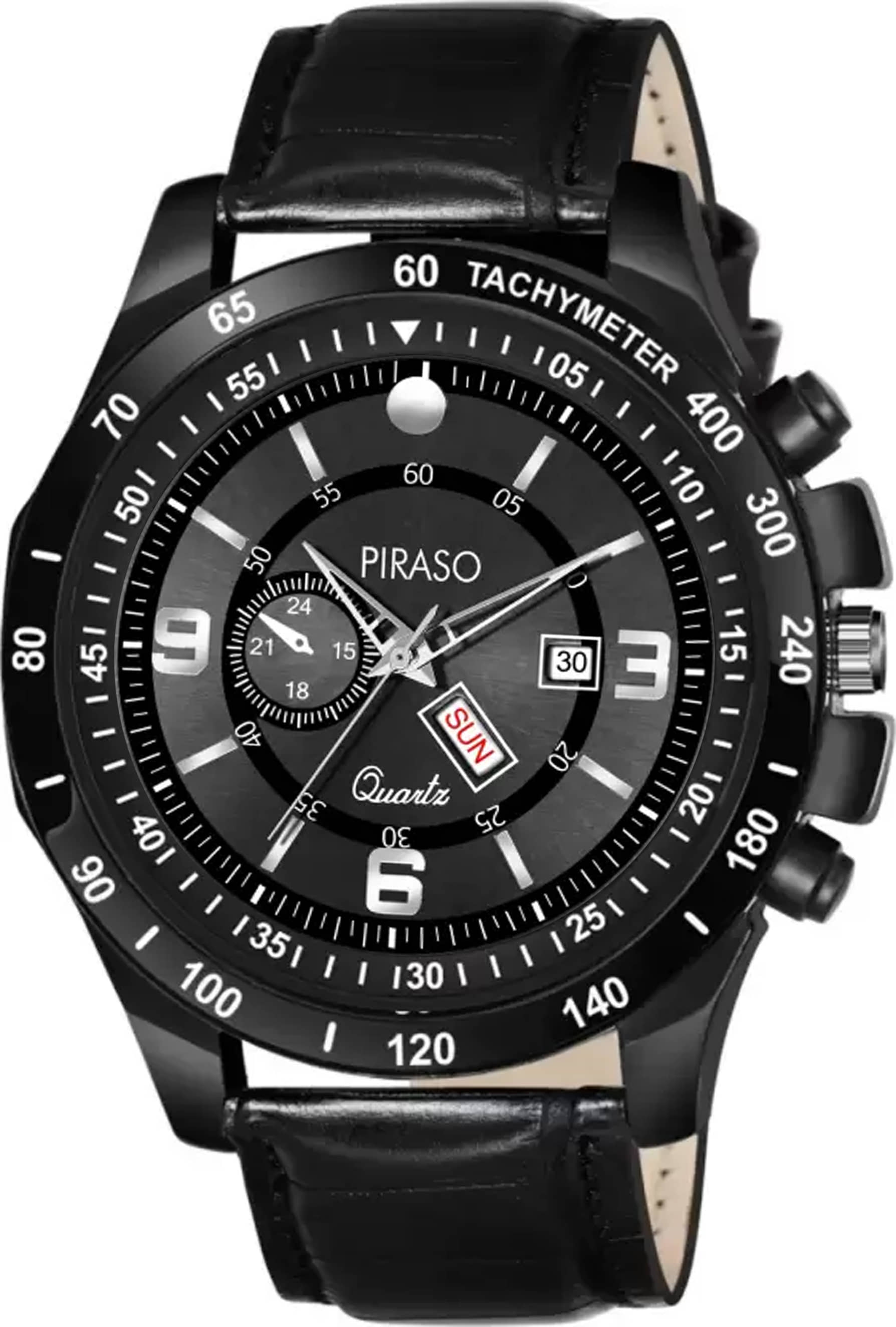 PIRASO Black Leather Analog Men's Watch