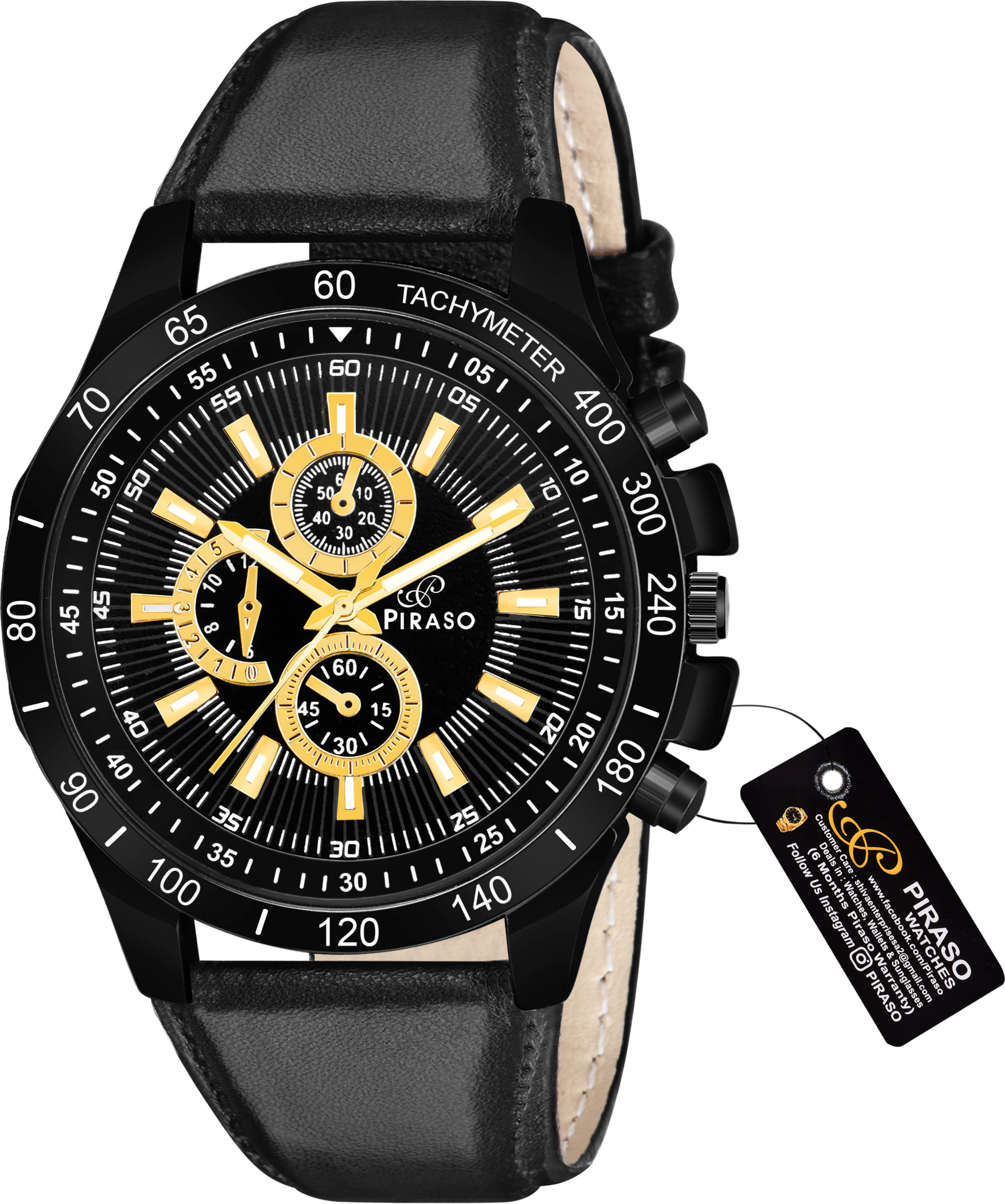     			PIRASO Black Leather Analog Men's Watch