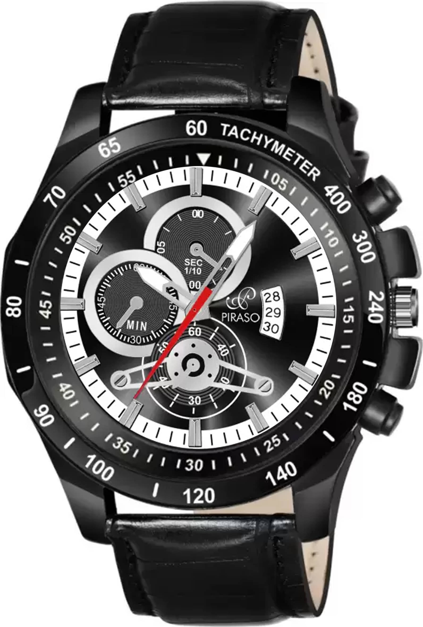     			PIRASO Black Leather Analog Men's Watch