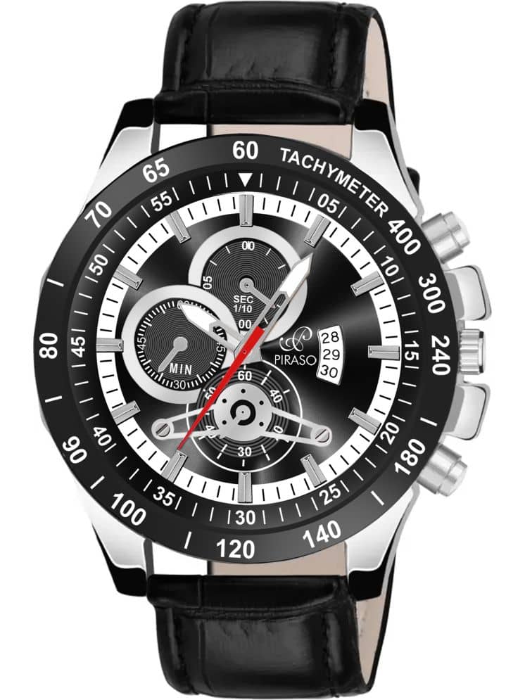 PIRASO Black Leather Analog Men's Watch
