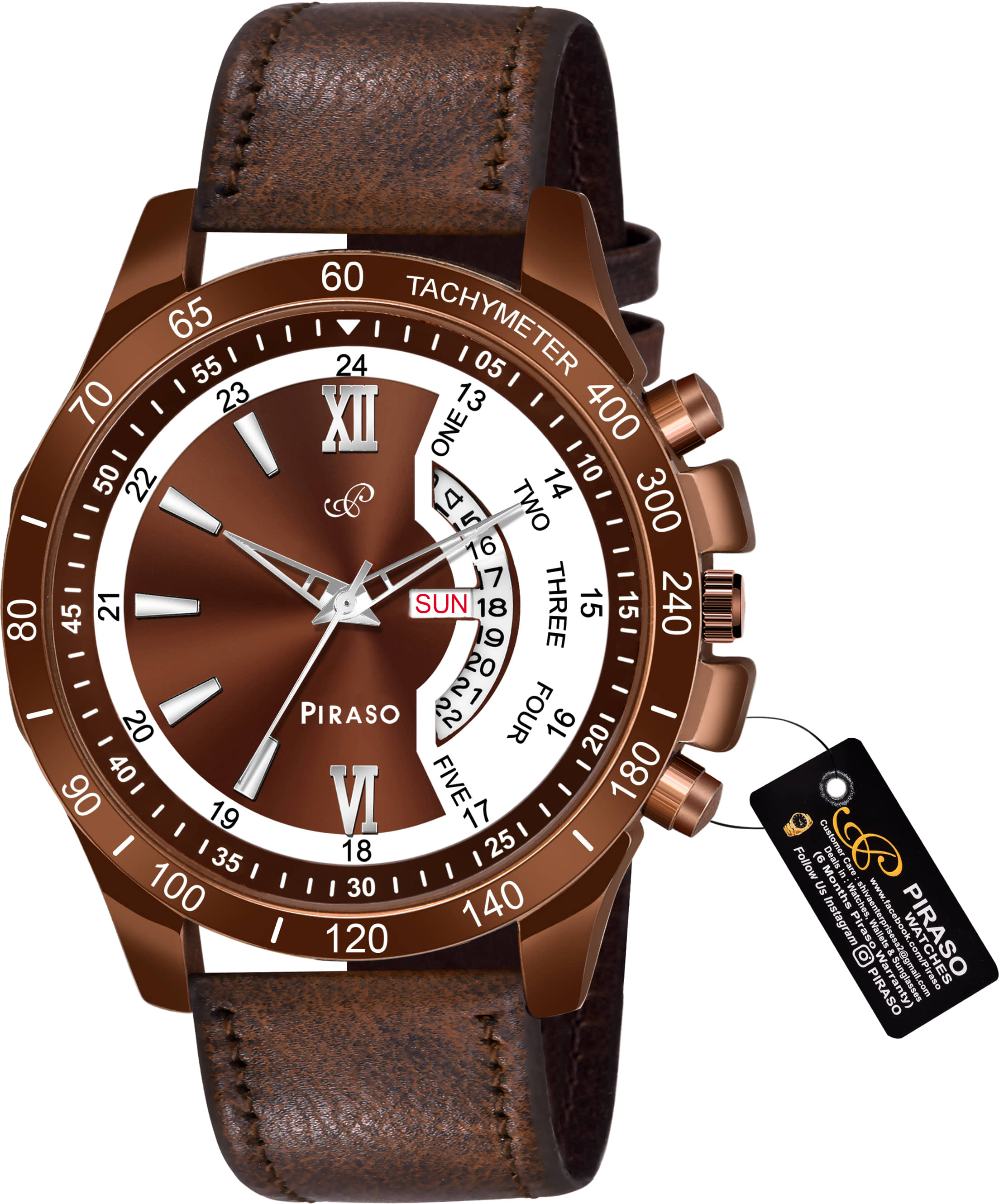 PIRASO Brown Leather Analog Men's Watch