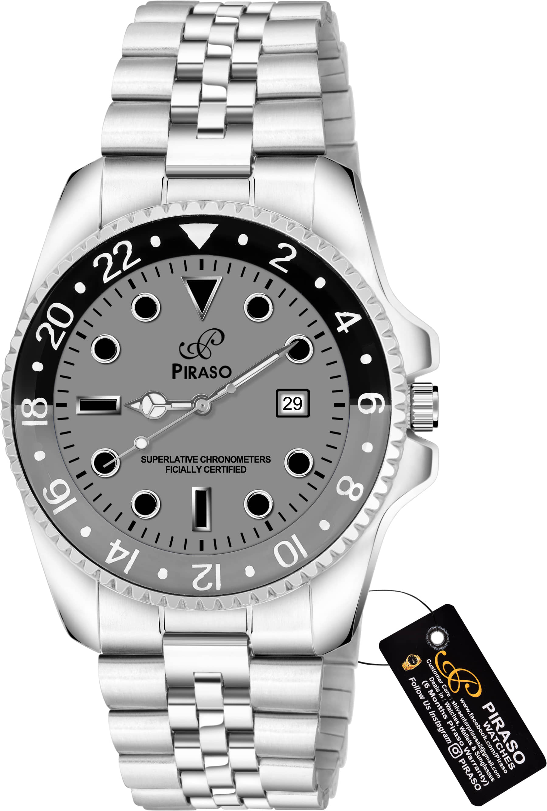 PIRASO Silver Stainless Steel Analog Men's Watch