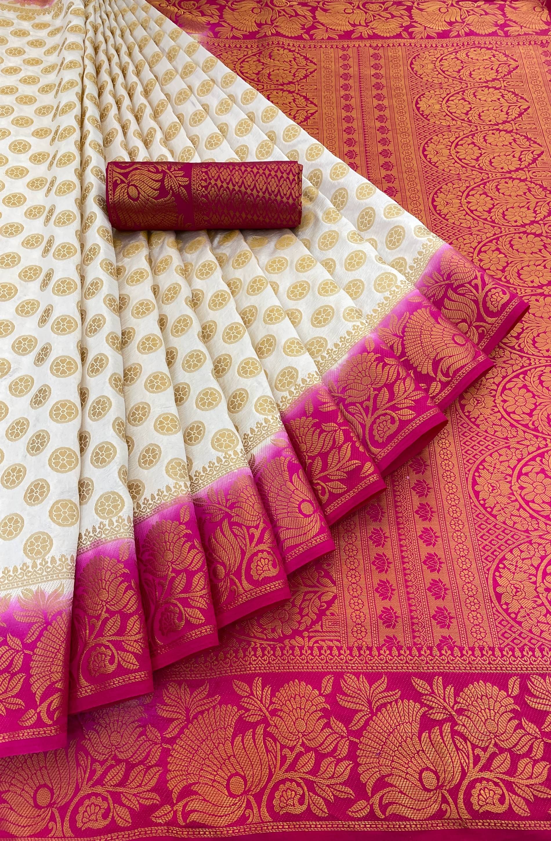     			Prijari Banarasi Silk Woven Saree With Unstitched Blouse Piece ( White )