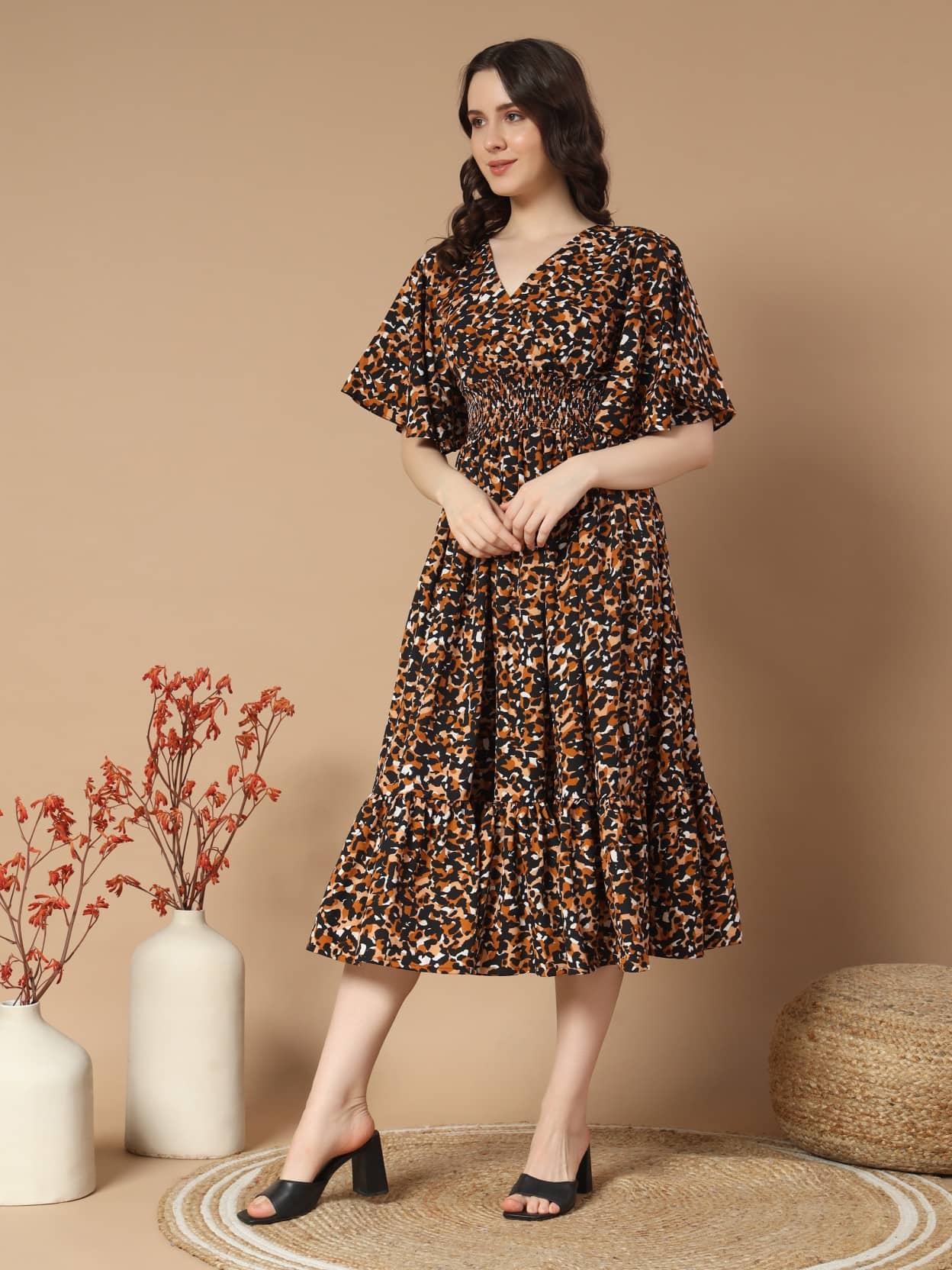 RAIYANI FASHION Women Polyester Printed Fit & Flare Dress ( Orange )