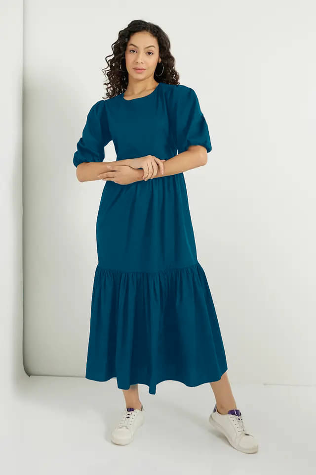     			RAIYANI FASHION Women Polyester Solid Fit & Flare Dress ( Blue )
