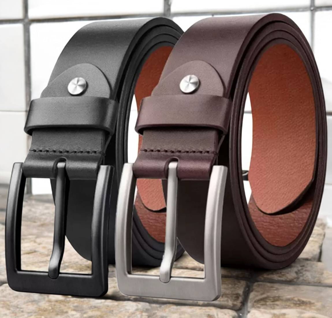     			SUNSHOPPING - Multicolor 100% Leather Men's Formal Belt ( Pack of 2 )