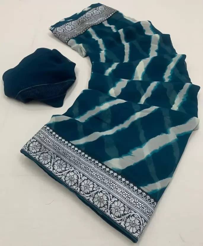     			Saadhvi Georgette Printed Saree With Unstitched Blouse Piece ( Rama )