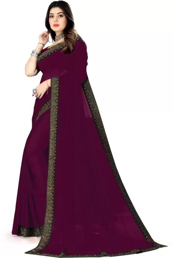 Saadhvi Georgette Embellished Saree With Unstitched Blouse Piece ( Wine ) Saadhvi Georgette Embellished Saree With Unstitched Blouse Piece ( Wine )