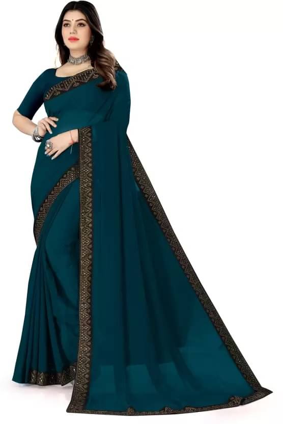 Saadhvi Georgette Embellished Saree With Unstitched Blouse Piece ( Rama ) Saadhvi Georgette Embellished Saree With Unstitched Blouse Piece ( Rama )