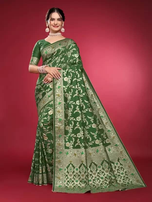     			Saadhvi Silk Woven Saree With Unstitched Blouse Piece ( Light Green )