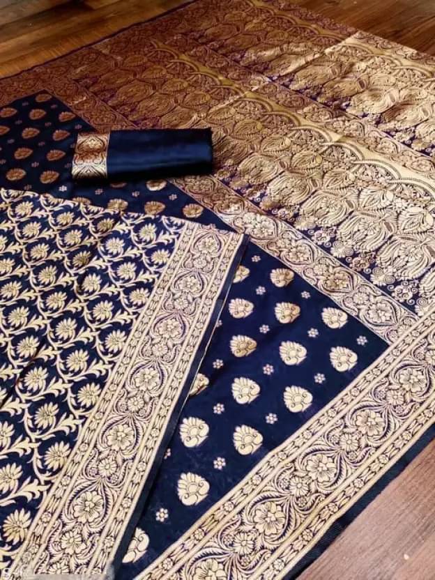     			Saadhvi Silk Woven Saree With Unstitched Blouse Piece ( Navy Blue )