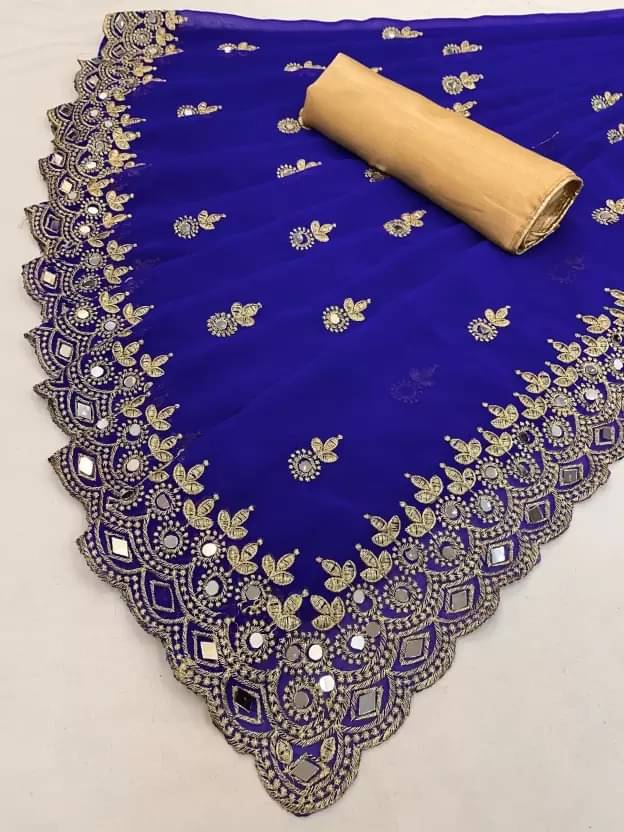 Samai Georgette Embroidered Saree With Unstitched Blouse Piece ( Blue ) Samai Georgette Embroidered Saree With Unstitched Blouse Piece ( Blue )