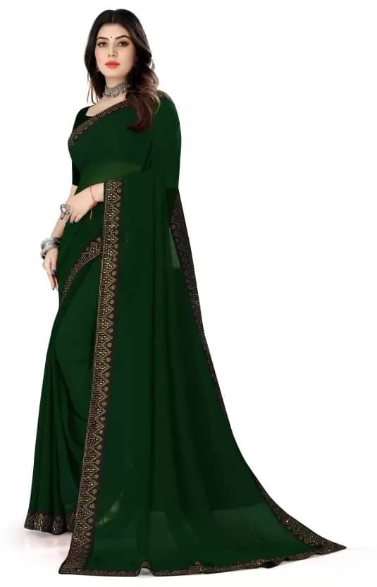 Samai Georgette Embellished Saree With Unstitched Blouse Piece ( Green ) Samai Georgette Embellished Saree With Unstitched Blouse Piece ( Green )