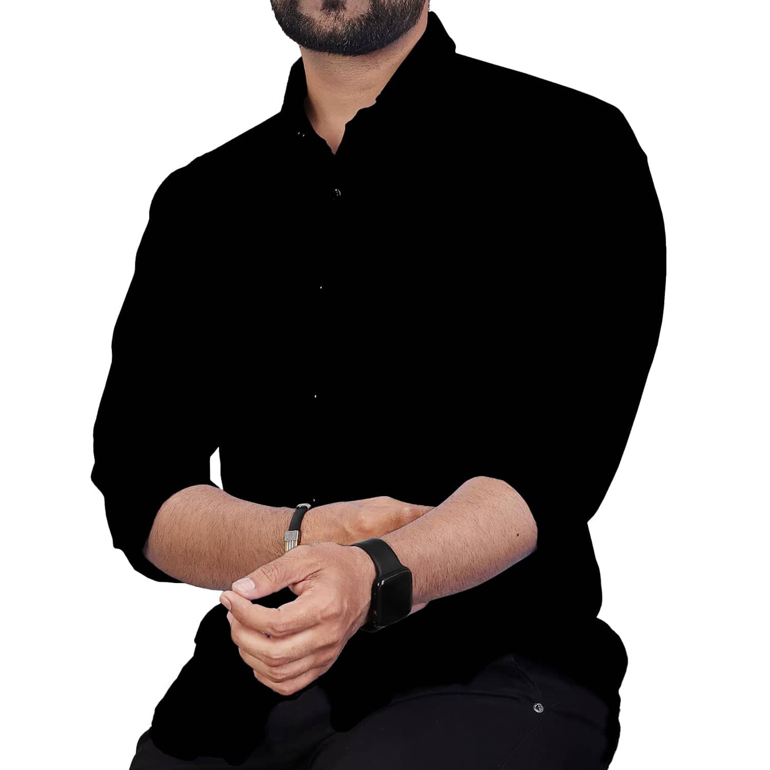 TrendiVastra Cotton Blend Slim Fit Solids Full Sleeves Men's Casual Shirt - Black ( Pack of 1 )