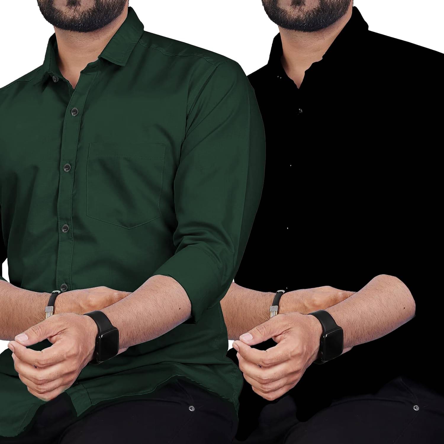     			TrendiVastra Cotton Blend Slim Fit Solids Full Sleeves Men's Casual Shirt - Green ( Pack of 2 )