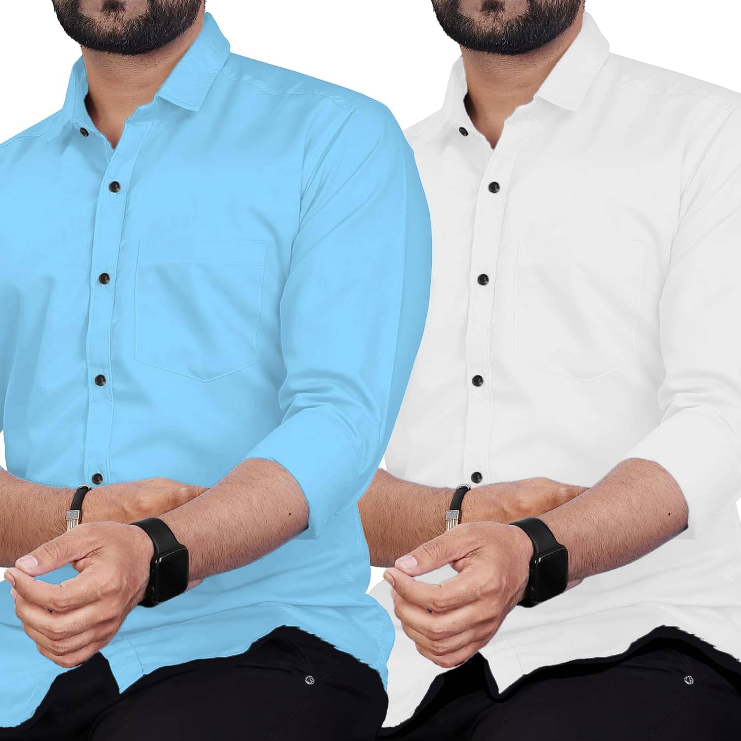 TrendiVastra Cotton Blend Slim Fit Solids Full Sleeves Men's Casual Shirt - Blue ( Pack of 2 ) TrendiVastra Cotton Blend Slim Fit Solids Full Sleeves Men's Casual Shirt - Blue ( Pack of 2 )