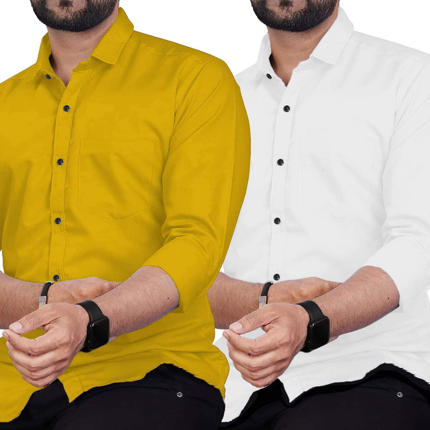 TrendiVastra Cotton Blend Slim Fit Solids Full Sleeves Men's Casual Shirt - Yellow ( Pack of 2 ) TrendiVastra Cotton Blend Slim Fit Solids Full Sleeves Men's Casual Shirt - Yellow ( Pack of 2 )